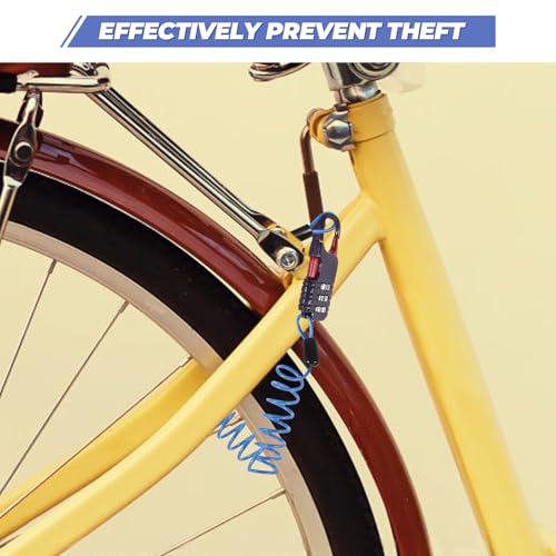 GARVALON Motorcycle Helmet Cable Lock Anti-Theft Resettable Combination Steel Wire Lock with Soft Coating for Electric Scooter Bike Basket Protection Light Blue