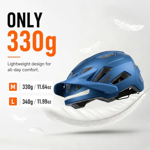 Bike Helmet, Helmets for Adults Men, Front and Back LED Lights Safe Certified MTB Road Bicycle Helmet with Adjustable Brim - color: Metal Blue, size: L (59-61cm)