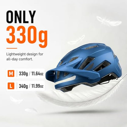 Bike Helmet, Helmets for Adults Men, Front and Back LED Lights Safe Certified MTB Road Bicycle Helmet with Adjustable Brim - color: Metal Blue, size: L (59-61cm)