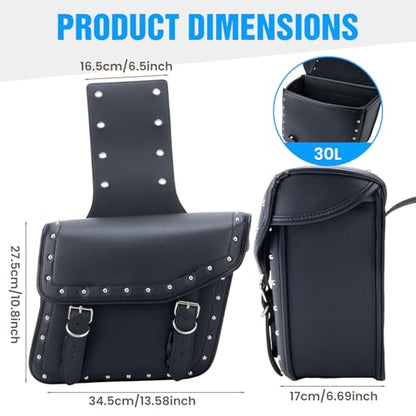 30L Motorcycle Saddlebag Water-Resistant PU Leather Storage for Harley Sportster Softail Dyna Honda Shadow, Quick-Install Design with Reinforced Straps, Large Capacity Luggage Bags
