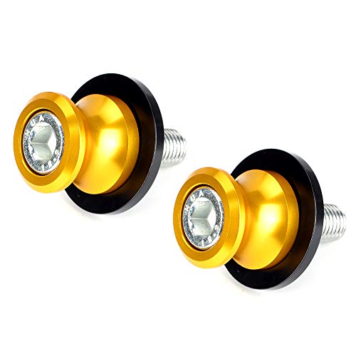 Goldfire 2pcs 10MM M10 X1.25 Motorcycle Swing arm Sliders Spools CNC Swing Arm Stand Screw for FZR 1000/600R/400 for Kawasaki Z750 /Z750S/ Z750R /ER-6F /ER-6N /Duke 125/200/390 (Yellow) - color: Yellow