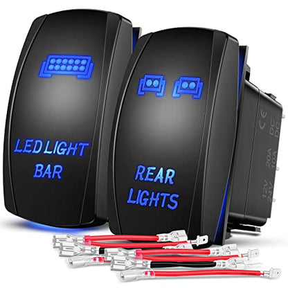 Nilight 2 Pack Rear Lights Rocker Switch Led Light Bar Switches 5Pin Laser On Off SPST switches 20A/12V 10A/24V Blue with Jumper Wires Set for Cars Trucks RVs - color: Blue, size: led light bar+REAR LIGHTS