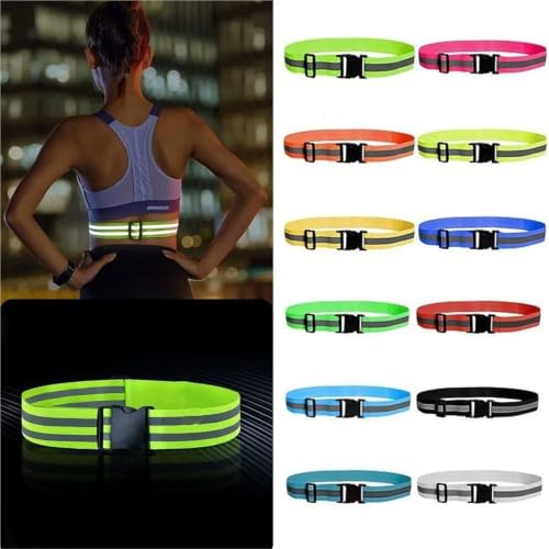 Reflective Bands 10pcs Waist Adjustable Reflective Waistband Belts Elastic 4 * 1.5cm Sport Safety Belts Night Safety Gear for Cycling Running - color: Blue