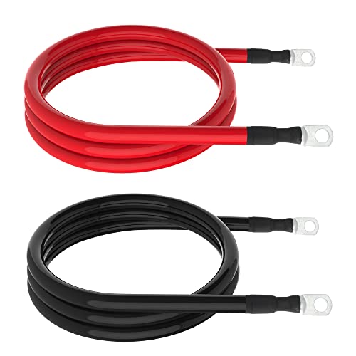 4 AWG Battery Cable 4AWG Gauge Pure Copper Battery Inverter Cables with 3/8 in Lugs Both Ends Power Inverter Wire Set for Automotive Solar Marine Boat RV Car Motorcycle Red and Black (5FT) - size: 5ft