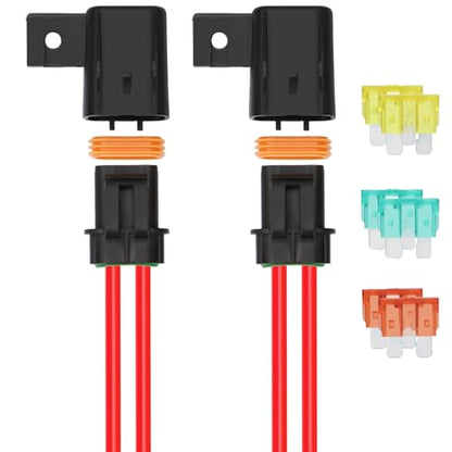 2 Pack Inline Fuse Holder 12V Waterproof, 4mm² Pre-Wired Kit, with 20 Amp 30 Amp 40 Amp ATC/ATO Blade Fuses, Heavy Duty Inline Fuse Holder for Marine Automotive Vehicle (2)