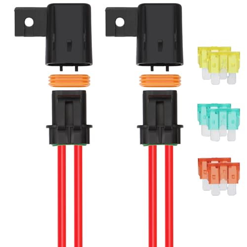 2 Pack Inline Fuse Holder 12V Waterproof, 4mm² Pre-Wired Kit, with 20 Amp 30 Amp 40 Amp ATC/ATO Blade Fuses, Heavy Duty Inline Fuse Holder for Marine Automotive Vehicle (2)