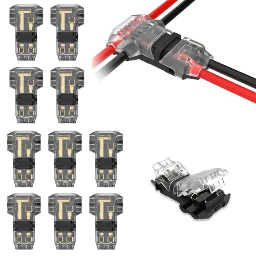 VISDOLLT 10Pcs Tap Wire Splitter Connectors - 3 Way 2 Pin Low Voltage, Quick Solderless Wire Splice Connectors (No Wire Stripping Needed) for 22-24 AWG - size: 22-24AWG
