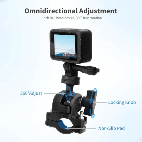 Bike Motorcycle Camera Mount Bundle Kit, 1/4 Screw & Tripod Mount Adapter, 360°Rotating Ball Head Base -Ballhead Arm Super Mounting Clamp for Most Action Camera, Clamp(0.86"-1.26“) 75016 - style: D22MM-32MM Universal ball