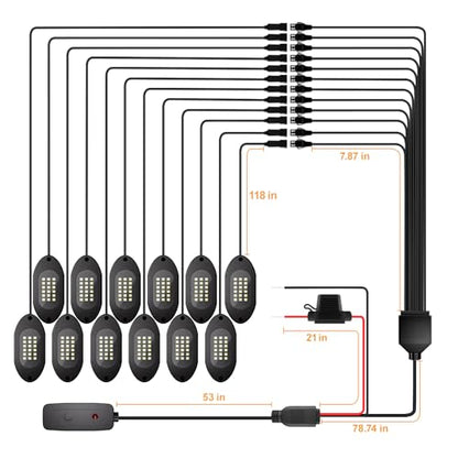 Honalia Pure White Rock Lights for Trucks 12 Pods, 6000K White LED Rock Lights Kits with Switch - color: Pure White, size: 12 Pods
