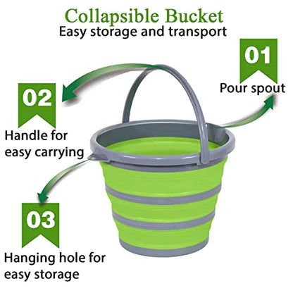 Collapsible Bucket with 3-in-1 Car Wash Mitt, Coral Velvet + Weave + Chenille Microfiber Glove Sponge, 10L (2.6 Gallon) Portable Folding Basin Pail for Household Cleaning