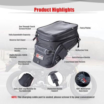 Goldfire Motorcycle Tank Bag Storage Bags Expandable ADV Gas Oil Fuel Tank Saddle Bag with Strong Strap Mount Water Resistant (Blue Piping) - color: Blue Piping