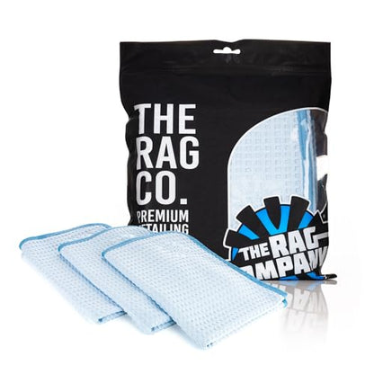 The Rag Company Dry Me A River, Professional Korean 70/30 Blend Microfiber Waffle-Weave Drying & Detailing Towels, Soft Suede Edges, 390 GSM, 16x24 Inches, Light Blue, 3-Pack - color: Light Blue, size: 16in x 24in