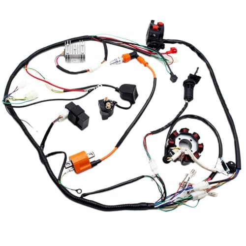 PRO BAT ATV Quad Complete Electrics AC Wire Harness Kit with CG-8 Stator 6-Pin AC CDI Multi-Functional ATV Switch Ignition Coil Solenoid Relay Spark Plug for 150cc 200cc 250cc 300cc Zongshen Lifan - style: B 8 Pole+ Orange Ignition Coil+Silver Rectifier