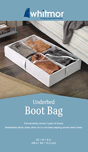 Whitmor Underbed Boot Bag, 4 Section, White (Pack of 6) - color: White, size: 23"L x 37"W x 6"H (Pack of 6), style: UNDERBED BOOT BAG - SINGLE