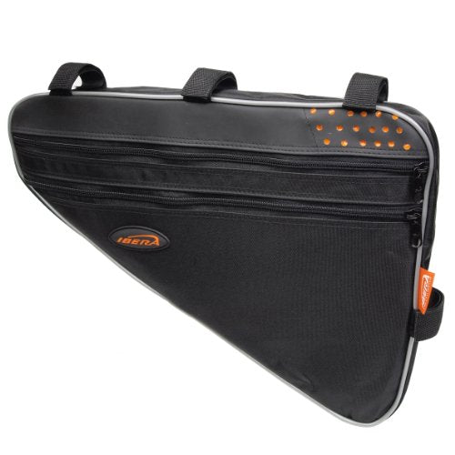 Ibera Bike Frame Bag - Slim Pouch Zipper Compartment & Velcro Mount - Water-Resistant, Fits Most Bikes - Holding Tools Snacks
