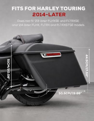 XFMT Motorcycle Saddlebags 5" Stretched Hard Saddle Bags Extended Saddlebags W/Chrome Latches For Harley Touring Road King Street Glide Road Glide Electra Glide 2014-2024, Matte Black - color: 5" Stretched-Matte Black
