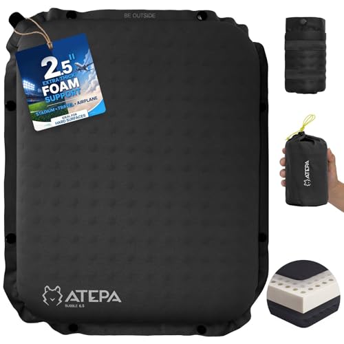 ATEPA Inflatable Seat Cushion, Compact Self-Inflating Seat Cushion for Stadium Airplane Air Travel Bleacher Camping, Blow Up Foam Seat Pad for Outdoor Sports Events Backpacking Hiking Sitting - color: XL 1 Pack Black