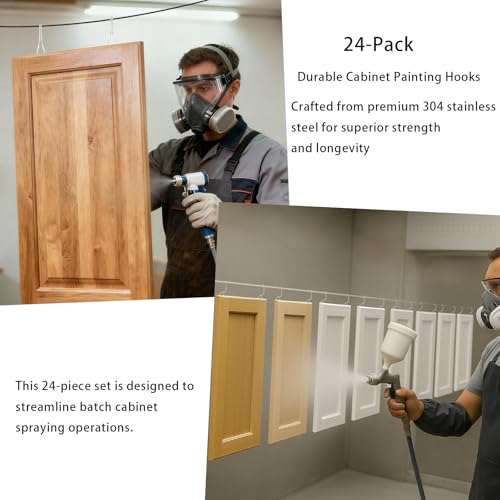 24 Pack No-Drill Cabinet Door Painting Hangers, Heavy-Duty Stainless Steel Spray Rack & Drying Hooks for Woodworking & Furniture Restoration - size: 24pack