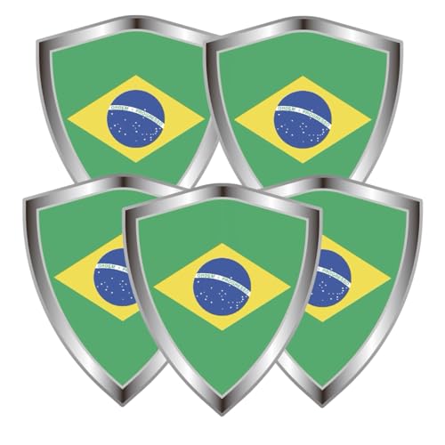 Brazil Flag Decal Sticker - Brazilian Flags Shield Shape Reflective Vinyl Car Stickers - for Car Window Bumper Laptop Waterproof Sticker (5Pcs) - color: Brazil