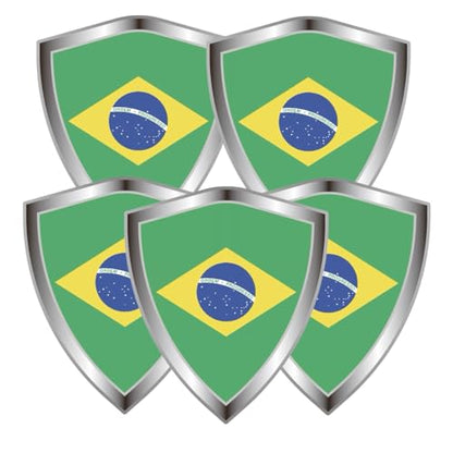 Brazil Flag Decal Sticker - Brazilian Flags Shield Shape Reflective Vinyl Car Stickers - for Car Window Bumper Laptop Waterproof Sticker (5Pcs) - color: Brazil