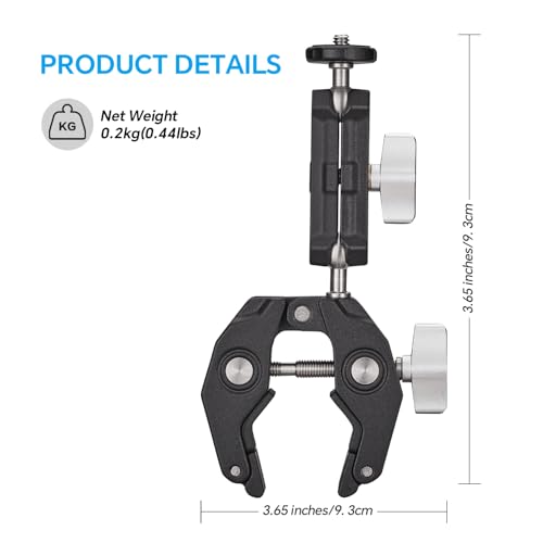 Super Clamp Camera Clamp Mount Monitor 360°Ballhead Magic Arm Double Ball Head Adapter with 1/4"-20 & 3/8"-16 Thread for Canon Nikon DSLR Camera/Gopro/LED Light Ronin-M/Ronin MX/FreeflyMOVI