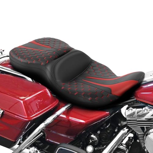 SLMOTO Driver Passenger Seat Motorcycle Cushion Fit For Harley Touring Electra Glide Ultra Classic Standard FLHTC 1997-2007 Black Red - style: Red and Black