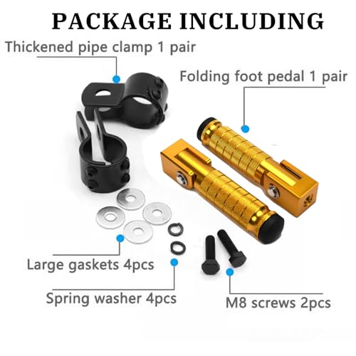 XINGWU M8 Motorcycle Foot Pegs 90 Degree Foldable Footpegs CNC Anti-Skid Footrest Universal for Yamaha Honda Suzuki Aprilia Electric Car Motorbike Mini Bike Dirt Pit Bike Passenger Pedal (Gold) - color: Gold