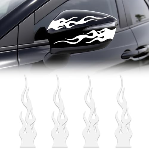 4 PCS Car Flame Reflective Sticker,Waterproof Self Adhesive Racing Sports Flame Stripe Decal,Automotive Fire Bumper Decals for Golf Cart Off-Road Vehicles Motorcycles Helmet DIY Decoration (White) - color: White