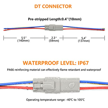2 Set 6 Pin DT Deustch Waterproof Automotive Electrical Butt Connector with 16AWG -40℃-105℃ 600V Wires and Heat Shrink Tubes Connectors Kit for Car Truck Boat (E 6Pin Wiring 2Pair)