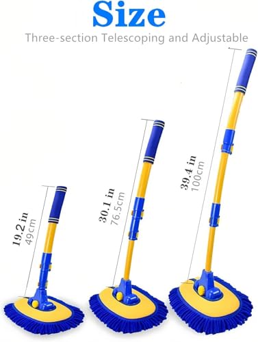Mveqrrn Upgrade Car Wash Brush with Long Handle,Car Wash Brush Car Cleaning Brush Kit Car Wash Mop Car Wash Brush with Telescopic Pole Car Washing Brush with Scratch-Free Replacement Head(Blue - color: Blue-001