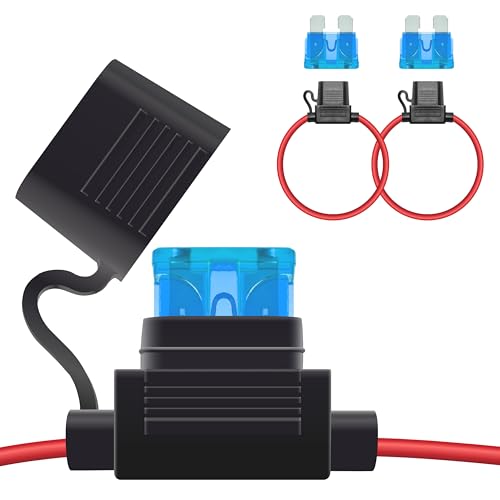 2 PCS Inline Fuse Holders 12V, 16 AWG Car Gauge Inline Fuses, Waterproof Fuse Holder with 15A ATC/ATO Standard Blade Fuses for Automotive, Marine, Golf Cart Lighting, Electrical Circuits - size: 2 PCS 16AWG