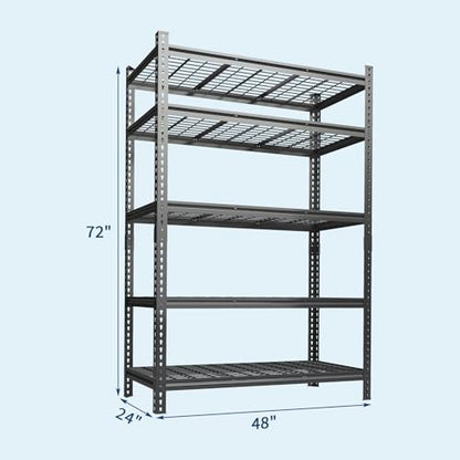 Heavy Duty Metal Storage Shelves - 5-Tier Adjustable Shelving Unit with 2500 LBS Load Capacity for Garage, Pantry, Basement, Bathroom, Laundry Room Organizer, 36" Long x 16" Wide x 72" High - size: 72" H x 36" W x 16" D