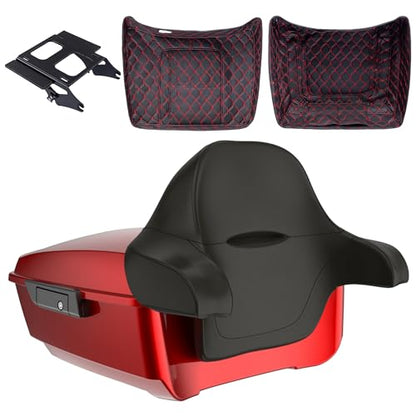 Advanblack 2024 Road Glide King Tour Trunk Pack Compatible with Harley Touring CVO Road Glide, Street Glide, 2023.5 2024 2025 Detachable Mounting Rack, Full Backrest & Trunk Liners (Brilliant Red) - color: Brilliant Red