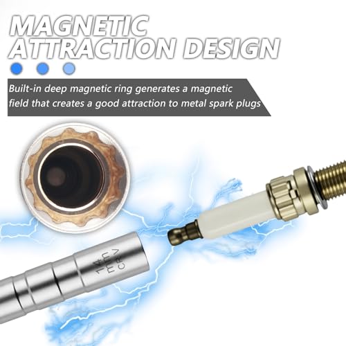 carleef 16mm+14mm Spark Plug Socket with 3/8" Ratchet Wrench,Magnetic Spark Plug Socket Set with 360° Rotation & 12-Point Thin Wall Design,Essential Sparks Plugs Removal Tool Kit