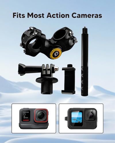 Motorcycle & Bicycle Selfie Stick, Third Person Perspective Handlebar Mount with 120cm Invisible Extension Pole for Ride Tracking Shooting, Compatible with GoPro Hero Insta360 DJI Osmo Action Camera