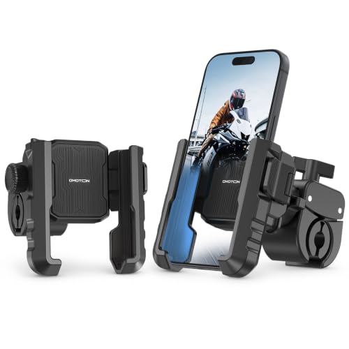 OMOTON Bike Phone Holder 2-Pack, Anti-Vibration Shockproof Motorcycle Phone Mount with Quick Lock & 360° Swivel - Fits Handlebars & Rearview Mirror, for iPhone Samsung All Phones, Black & Blue - color: 5-Black & Blue