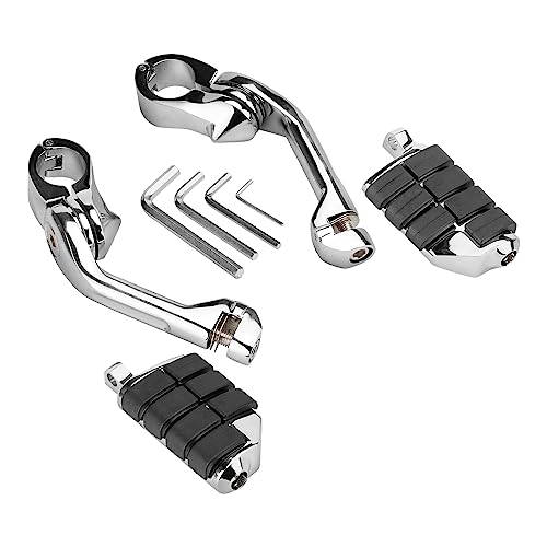 Motorcycle 1.25" Long Angled Highway Footpegs Adjustable Foot pegs Footrests with Clamps Mounts kit Compatible with Harley Touring Sportster Softail Road Glide with 1 1/4 inch Engine Guard