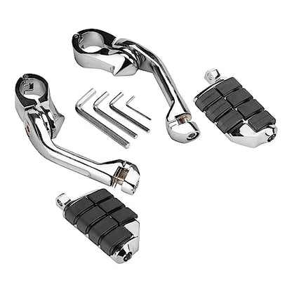 Motorcycle 1.25" Long Angled Highway Footpegs Adjustable Foot pegs Footrests with Clamps Mounts kit Compatible with Harley Touring Sportster Softail Road Glide with 1 1/4 inch Engine Guard