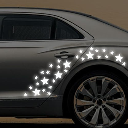 30pcs Star Vinyl Decal for Cars, High Intensity Reflective DIY Stickers for Window Bumper Mirror Laptop Decals Waterproof Night Safety Sign Car Stickers (White) - color: White