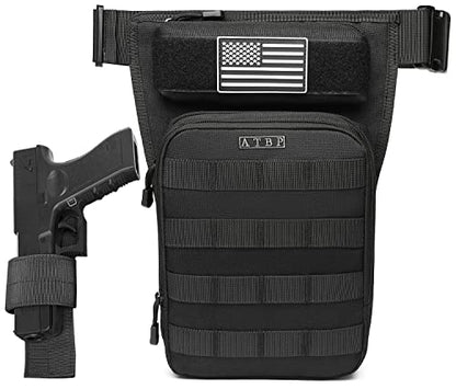 Motorcycle Tactical Drop Leg Thigh Bag with Holster Handgun Firearm Pistol Bag for Men Hunting Shooting Range Additional 3 Magazine Storage Slots - color: Black