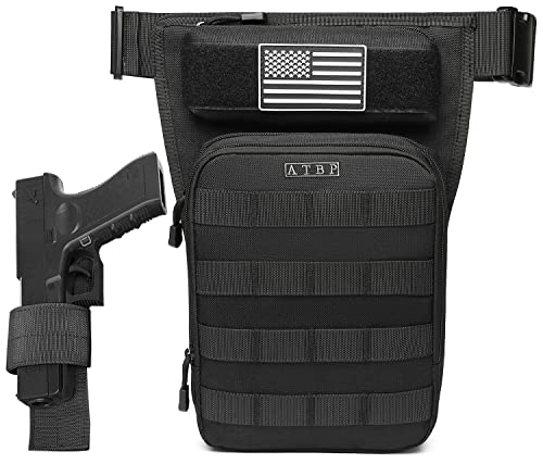 Motorcycle Tactical Drop Leg Thigh Bag with Holster Handgun Firearm Pistol Bag for Men Hunting Shooting Range Additional 3 Magazine Storage Slots - color: Black