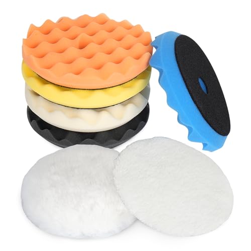 Autolock 6" Buffing Polishing Pads, 7Pcs 6Inch (150mm) Waffle Foam Buffing Pad, Wool Pad Kit for 6 in Backing Plate, Car Polisher Boat Compounding, Polishing and Waxing - size: 6Inch 7Pcs