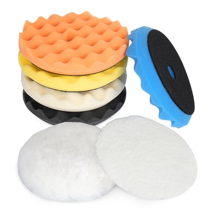 Autolock 6" Buffing Polishing Pads, 7Pcs 6Inch (150mm) Waffle Foam Buffing Pad, Wool Pad Kit for 6 in Backing Plate, Car Polisher Boat Compounding, Polishing and Waxing - size: 6Inch 7Pcs