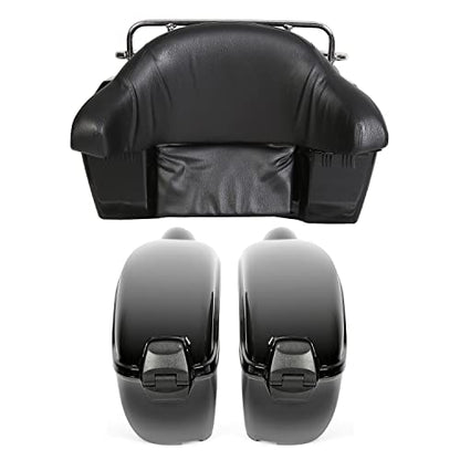 ECOTRIC Black Universal Hard Saddle Bag Trunk Tail Box w/Top Rack & Backrest & Tail Light Compatible with Yamaha Cruiser - color: Black, size: Trunk 50L & Saddlebags 35L