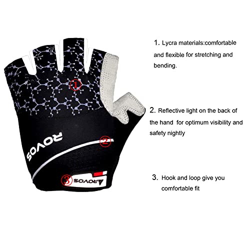 Men & Women Cycling Gloves - 5mm Padded Half Finger Breathable Mountain & Road Biking Gloves - color: Black-b, size: Large