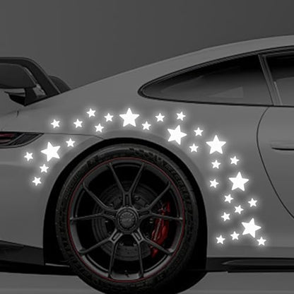 30pcs Star Vinyl Decal for Cars, High Intensity Reflective DIY Stickers for Window Bumper Mirror Laptop Decals Waterproof Night Safety Sign Car Stickers (White) - color: White