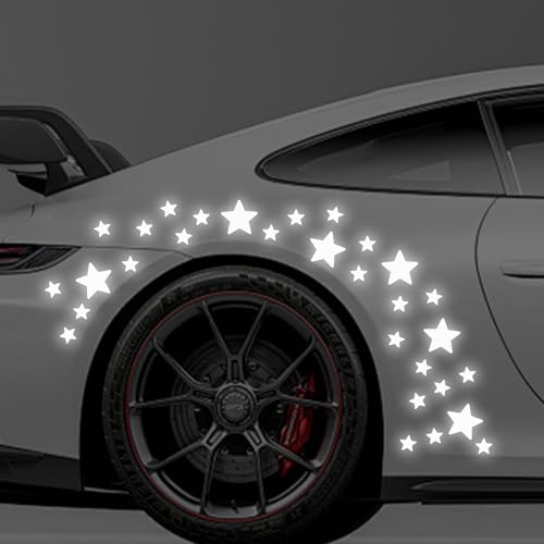 30pcs Star Vinyl Decal for Cars, High Intensity Reflective DIY Stickers for Window Bumper Mirror Laptop Decals Waterproof Night Safety Sign Car Stickers (White) - color: White