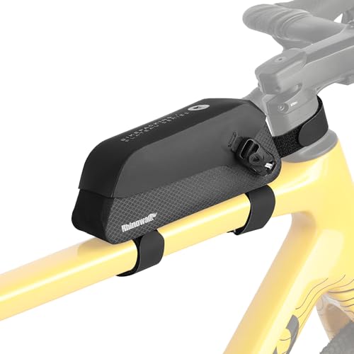 Rhinowalk Bike Top Tube Bag Waterproof IPX4 Magnetic Closure Frame Pouch for Road & MTB Slim Fit (Size 0.6L) - color: Black Toptube Bag, size: 0.6L