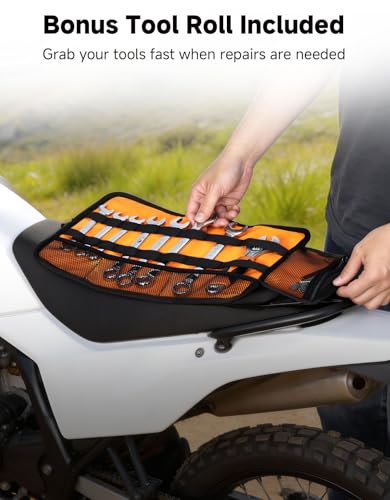 KEMIMOTO PVC Motorcycle Tail Bag with Tool Roll Bag Quick Release 6L Water-resistant Universal Dirt Bike Enduro Rear Fender Bag Storage Fit for Dual Sport Bike Adventure Off Road Motocross