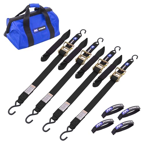 2" x 6' ATV & Motorcycle Ratchet Strap Pack - 4 Tie-Down S-Hook Straps, Soft Loops, Strap Bands & Duffle Bag - 3,335 lb. WLL - Black - color: black
